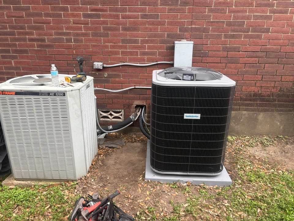 Before and after AC replacement - old unit vs new condenser installed by Paradice Air Conditioning
